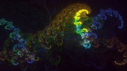 3D rendering abstract multicolor fractal light background