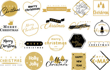 Merry Christmas. Vector logo, emblems, text design and Merry Christmas typography set.