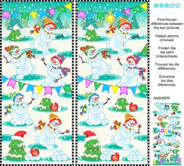 Obraz premium Playful snowmen difference game 