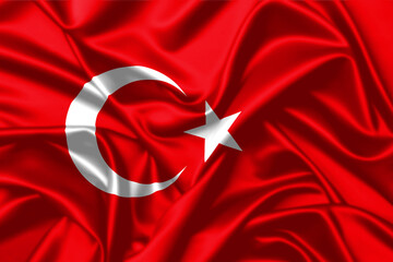 Turkey waving flag close up satin texture background