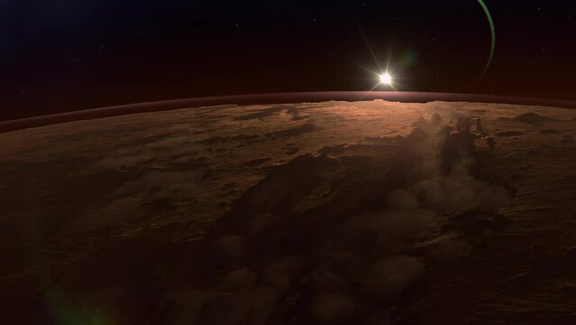 Sunrise on a Mars Planet View from Orbit