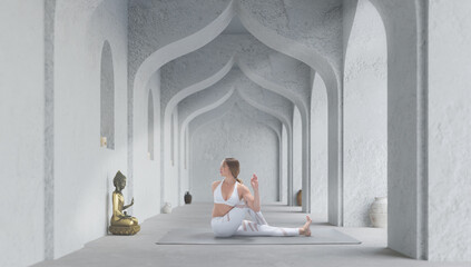 Young athletic attractive woman practicing yoga.