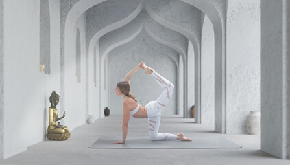 Fototapeta na wymiar Young athletic attractive woman practicing yoga.