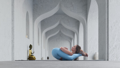 Young athletic attractive woman practicing yoga.
