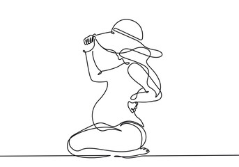 Pregnant Woman Continuous Line Art Drawing. Pregnancy Concept One Line Drawing Minimalist Illustration for Modern Graphic Design. Vector EPS 10.