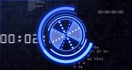 Image of scope scanning over data processing on black background