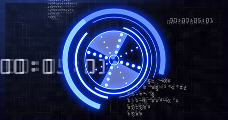 Image of scope scanning over data processing on black background