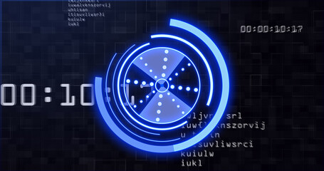 Image of scope scanning over data processing on black background