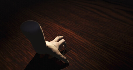 Image of hand walking in dark space