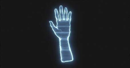 Image of holographic hand on black background