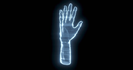 Image of holographic hand on black background