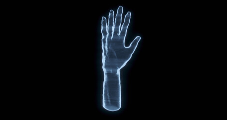Image of holographic hand on black background