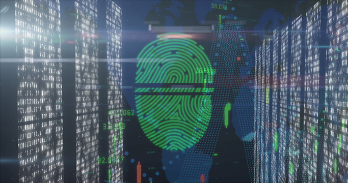 Image of fingerprint over data processing and light spots