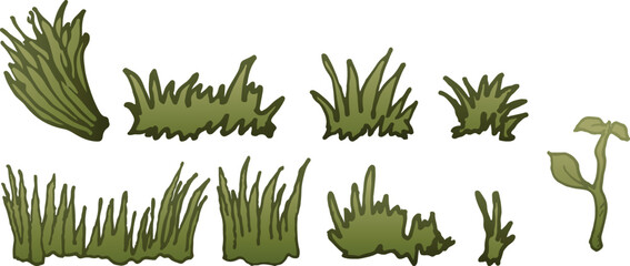 Naklejka na ściany i meble Grass illustration set. Green grass, weed, sprout. Ready to use eps10 for your design