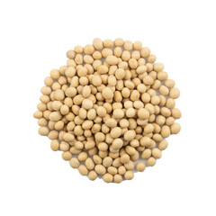 Pile of soybeans isolated on white background.Food concept from whole grains. Top view, Flat lay