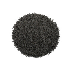 Pile of Lemon basil seeds isolated on white background.Food concept from whole grains. Top view, Flat lay