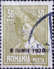 ROMANIA - CIRCA 1930: a postage stamp from Romania , showing a portrait of Michael I of Romania -...