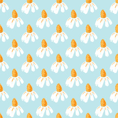 Daisies and petals seamless pattern. Chamomile flowers. Ideal for printing on fabric and paper. Vector background. 