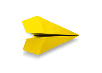Yellow paper plane origami isolated on a white background