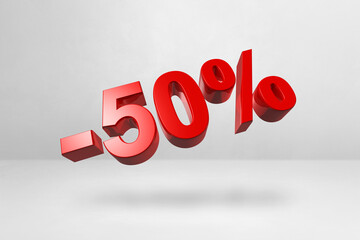 50% off discount offer. 3D illustration isolated on white. Promotional price rate