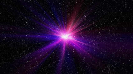 Burst of light in space. Night black starry sky horizontal background