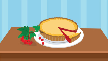 Pie with red currant and cut piece