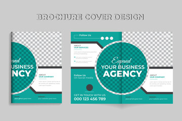 Modern And Corporate A4 Business Brochure Cover Template For Company Profile. Abstract geometry with colored cityscape vector layout in international size