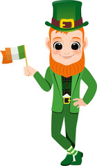 Happy Saint Patrick's Day with leprechaun boy with Irish flag Cartoon Character