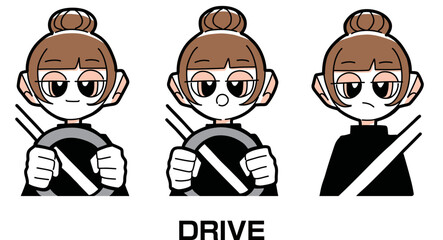 運転をする女の子のイラスト