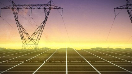 Animation of interference and white lines over pylons - Powered by Adobe