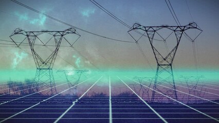 Animation of interference and white lines over pylons - Powered by Adobe