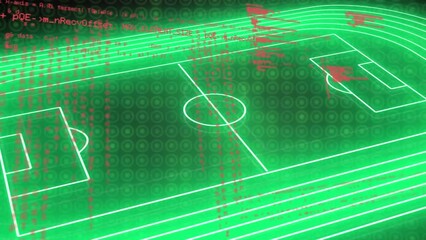Animation of data processing over neon sport field plans on black background - Powered by Adobe