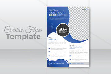 Corporate And Creative healthcare medical flyer or poster design layout in A4 size with blue abstract shape