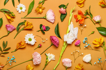 Beautiful flowers on orange background