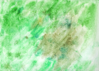 Watercolor painting abstract strokes, sea. Horizontal page texture, copy space grunge backdrop, retro texture, vintage background. Green, lime, chartreuse, jade, Kelly emerald sage - 523713489