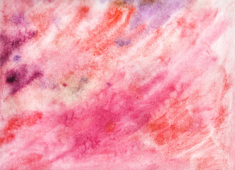 Watercolor painting abstract strokes, sky. Horizontal page texture, copy space grunge backdrop, retro texture, vintage background. Pink, salmon, rose, blush, coral, peach fuchsia, magenta geranium - 523713490