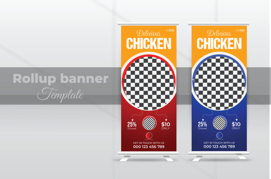 Modern And Colorful Restaurant Food Menu Roll Up Banner Template Or Standee Banner And Pull Up.