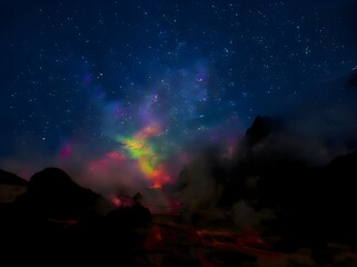 Colored nebula and open cluster of stars in the universe.