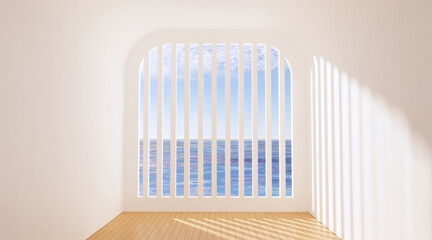 Minimalist empty room wood floor scene