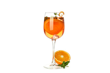 Concept of summer cocktail, Aperol Spritz isolated on white background