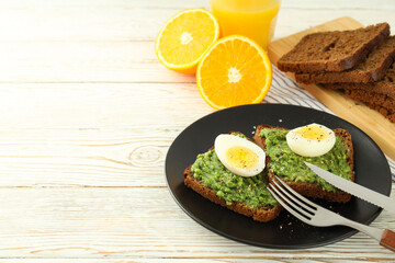 Concept of breakfast with tasty homemade sandwich