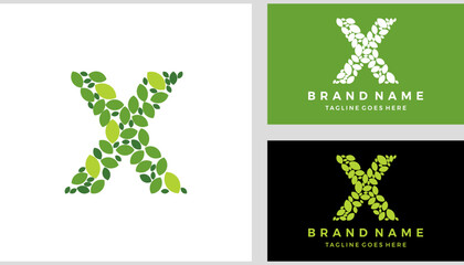 Letter Initial X leaf logo design vector template