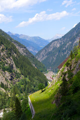 Aerial view of mountain Village Göschenen, Canton Uri, on a sunny summer day. Photo taken July...