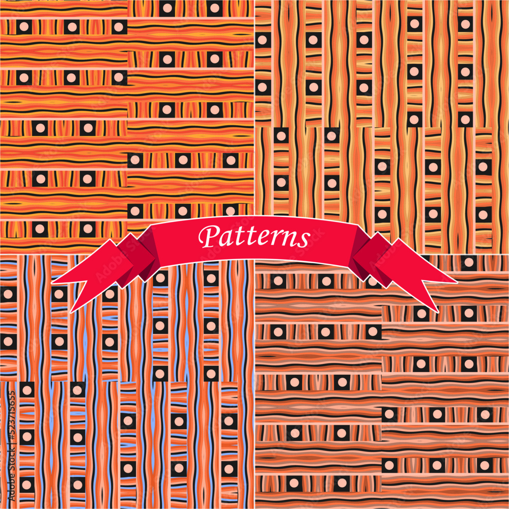 Poster african style seamless pattern with multicolored wavy vertical and horizontal lines. four coloristic