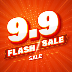 9.9 3D style Flash Sale banner template design for web or social media.