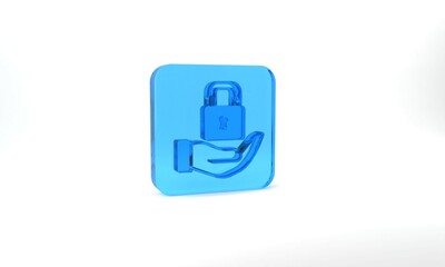Fototapeta premium Blue Lock icon isolated on grey background. Padlock sign. Security, safety, protection, privacy concept. Glass square button. 3d illustration 3D render