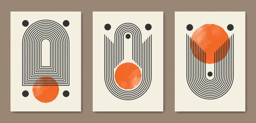 Abstract Contemporary mid century modern boho poster template. Aesthetic Modern Art Minimal Geometric compositions for postcard, cover, wallpaper, wall art, home decor. © childwishstd