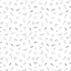 Seamless food pattern. Doodle food background. Food illustration