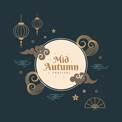 Happy chinese mid autumn festival greeting card illustration with elegant color concept