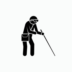 Blindman Icon - Vector.  Presented in Glyph Style. 